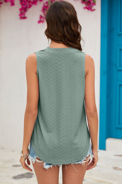 Eyelet Notched Sleeveless Top