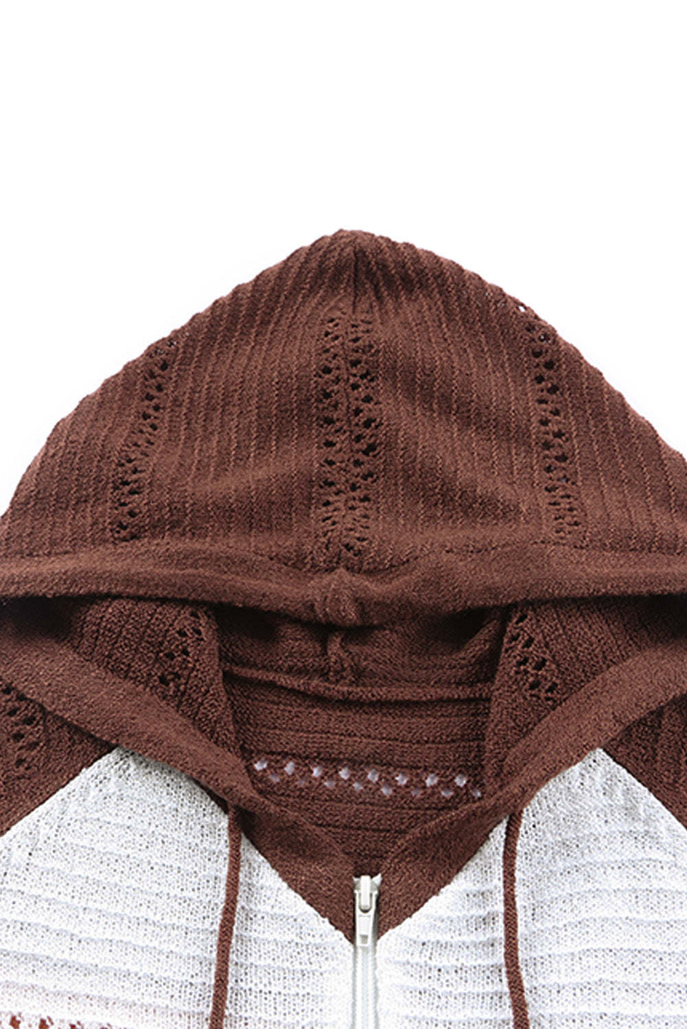 Full Size Zip-Up Raglan Sleeve Openwork Hooded Cardigan