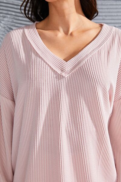 Women's Jasira Dusty Pink V-Neck Drop Shoulder Lantern Sleeve Blouse