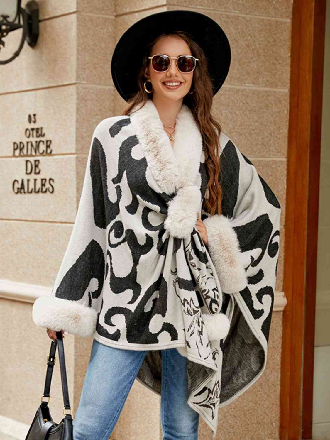 Dress To Impress One Size Faux Fur Trim Poncho