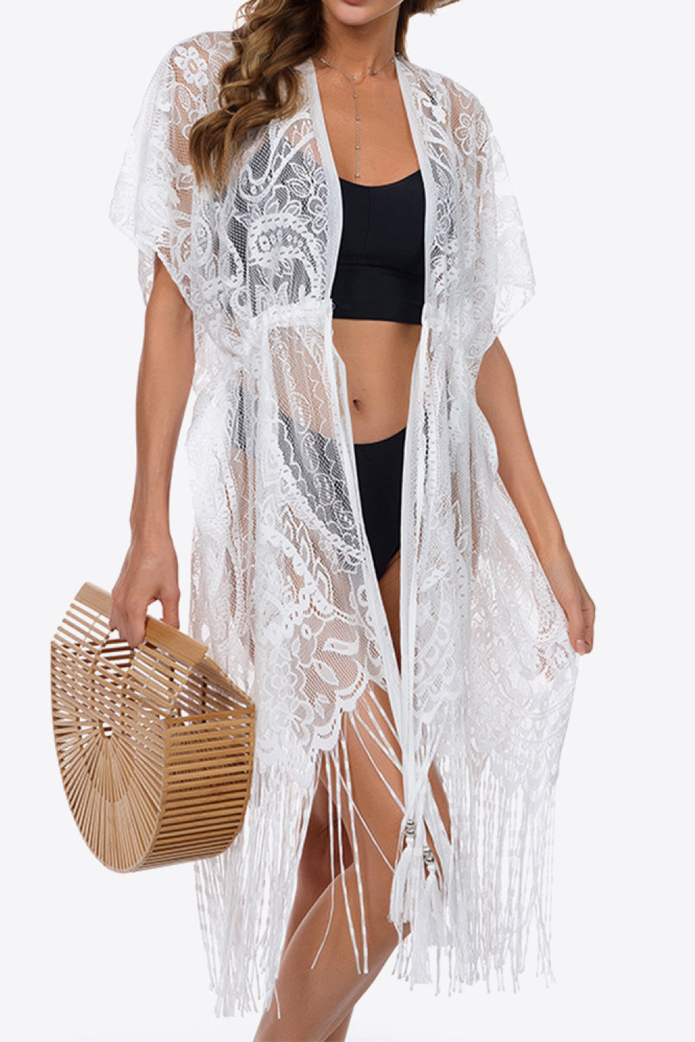 Women's Fringe Trim Lace Cover-Up Dress