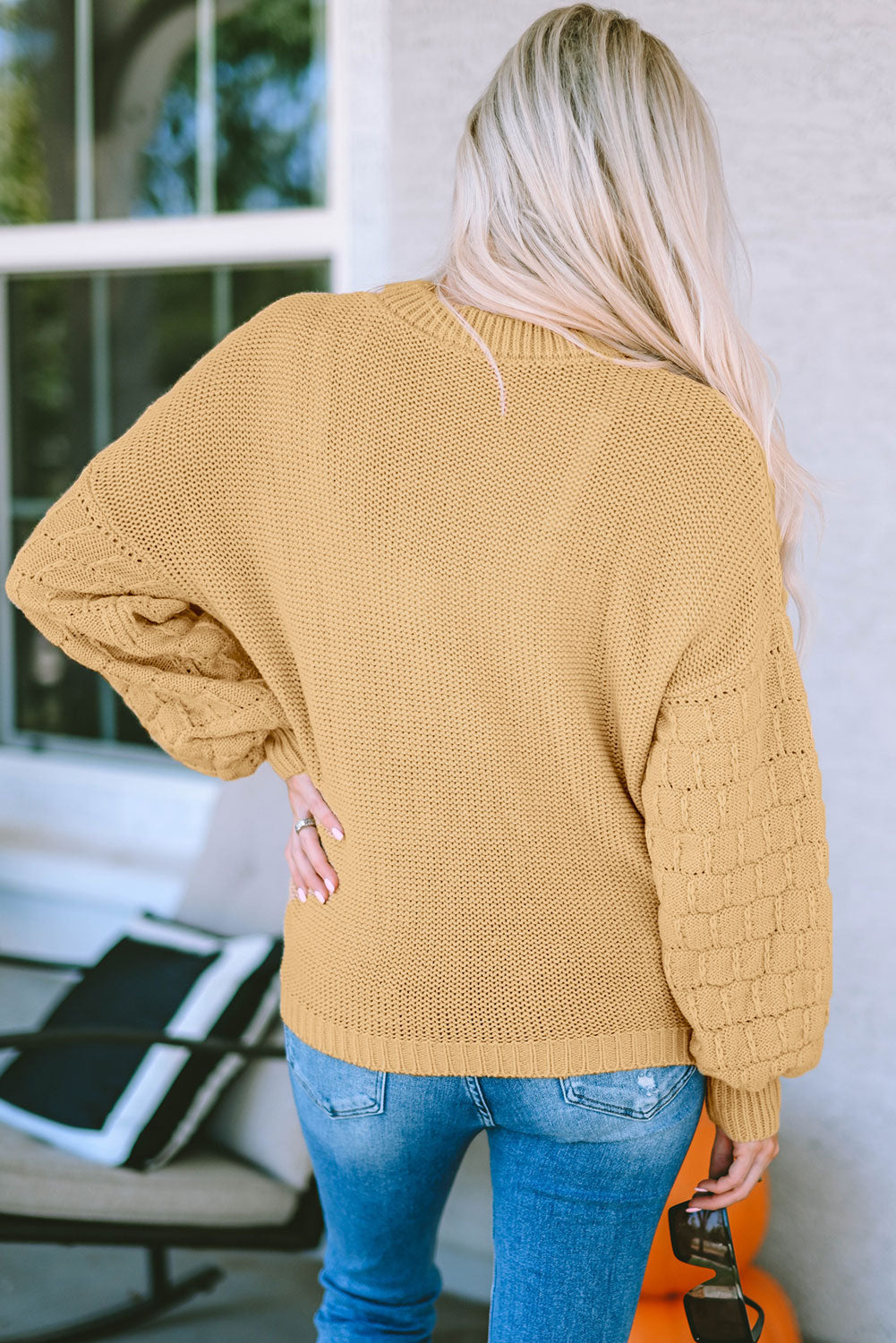 Malibu Dreams Round Neck Dropped Shoulder Waffle-Knit Sweater 🦋