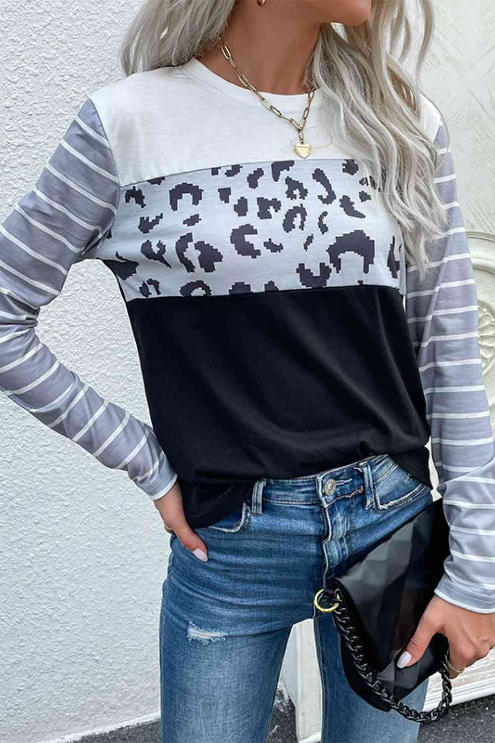 Mixed Print Round Neck Tee Shirt