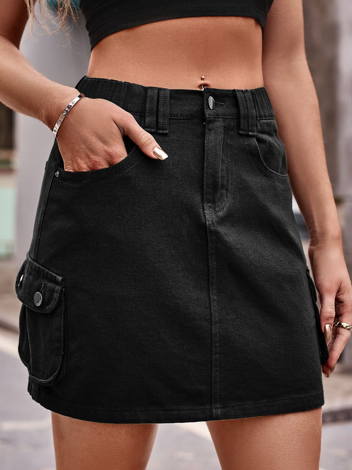Women's Full Size Denim Mini Skirt with Pockets