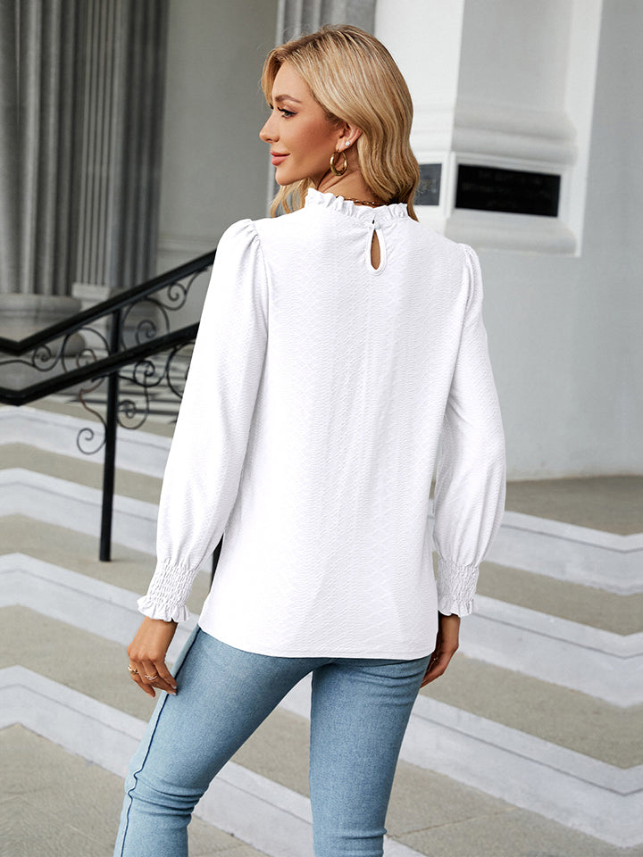 Full Size Round Neck Flounce Sleeve Blouse