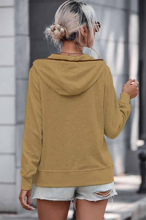 PromiseTops Half Button Drawstring Long Sleeve Hoodie