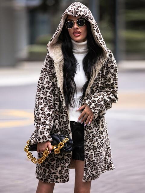 Leopard Print Hooded Teddy Coat