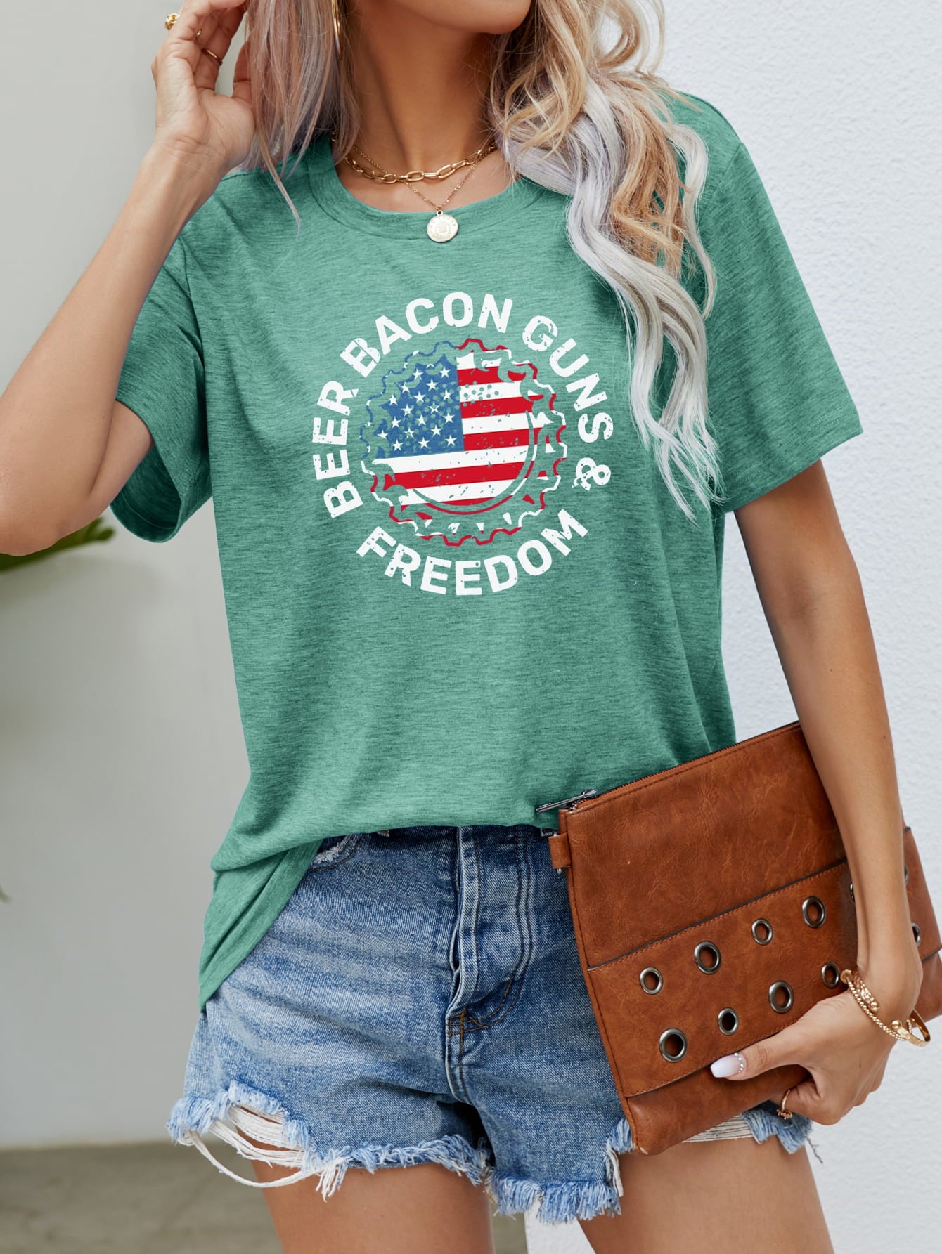 Malibu Dreams BEER BACON GUNS & FREEDOM US Flag Graphic Tee