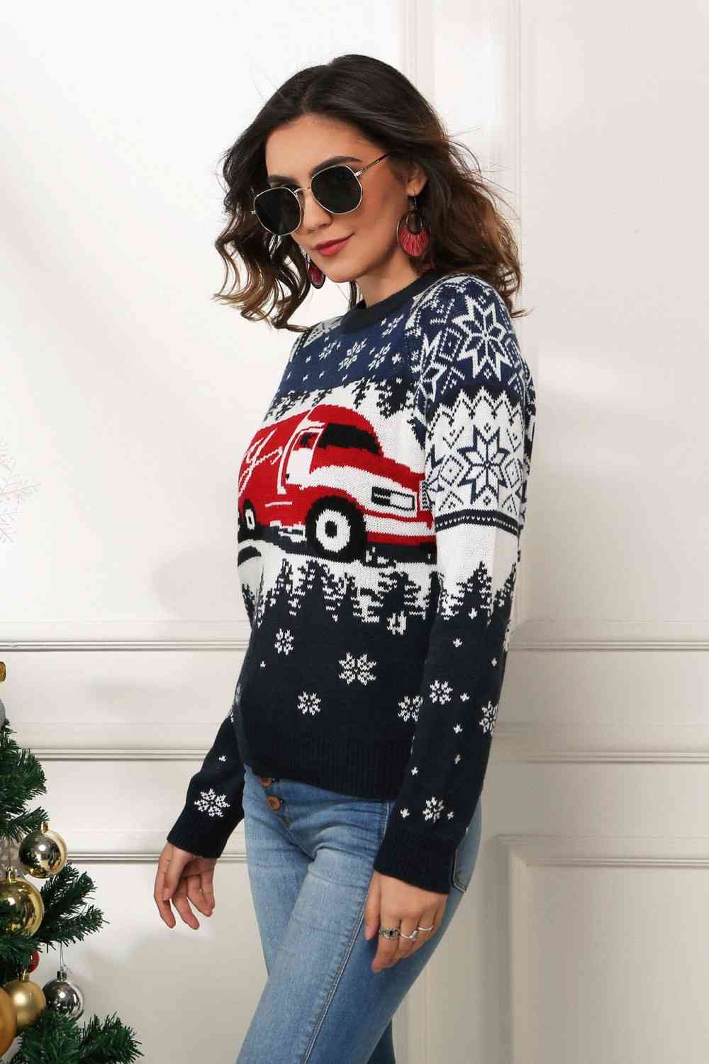 HAPPY Christmas TRUCKER Raglan Sleeve Sweater