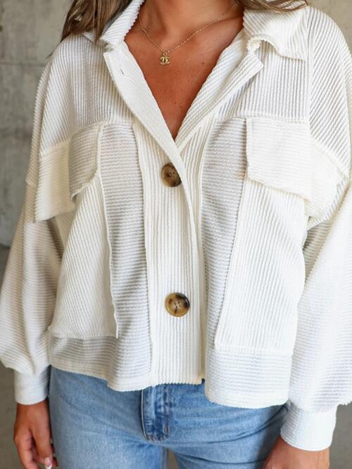 Love Cozy Stuff Ribbed Collared Neck Button Up Jacket