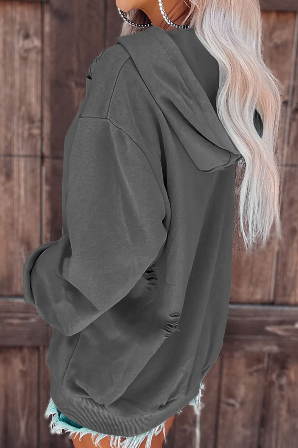 Full Size Cutout Dropped Shoulder Hoodie
