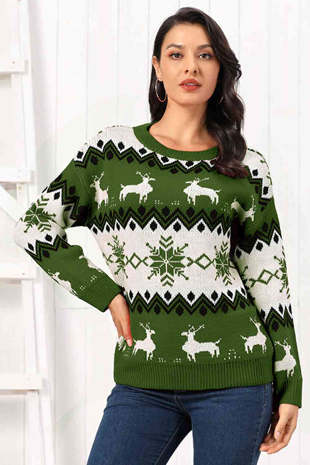 Christmas Reindeer Round Neck Sweater