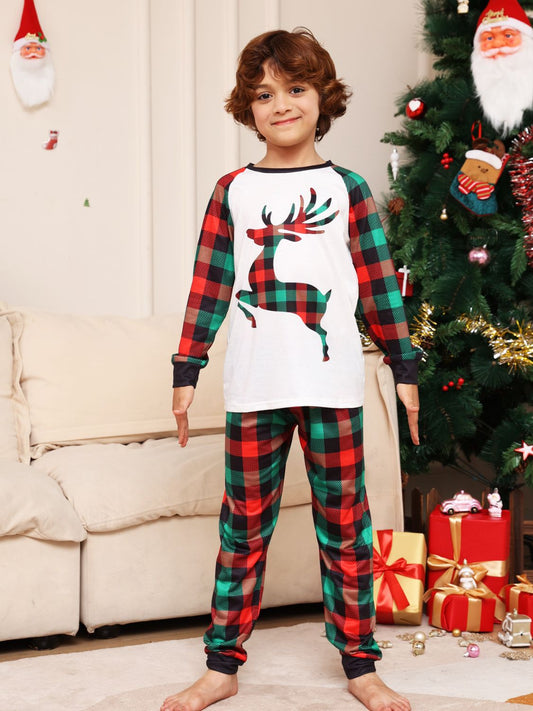 Little Boys & Girls Christmas Reindeer Graphic Top and Plaid Pants PJ Set SZ 2T - 14 Years