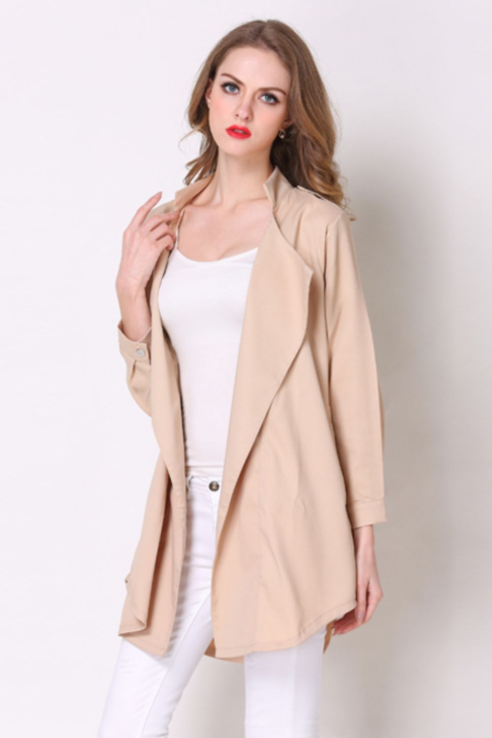 Women's Full Size Open Front Longline Trench Coat