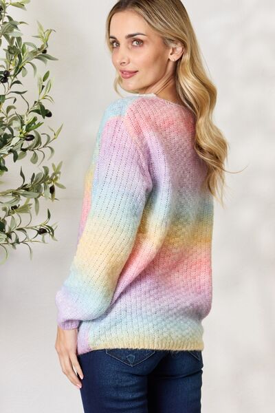 BiBi Rainbow Gradient Crochet Detail Pink Multi Sweater