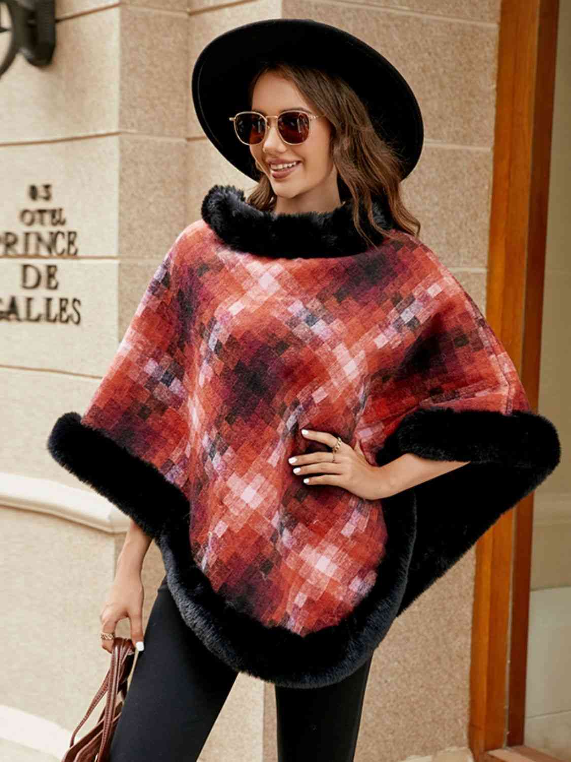 Kenya One Size Faux Fur Trim Poncho