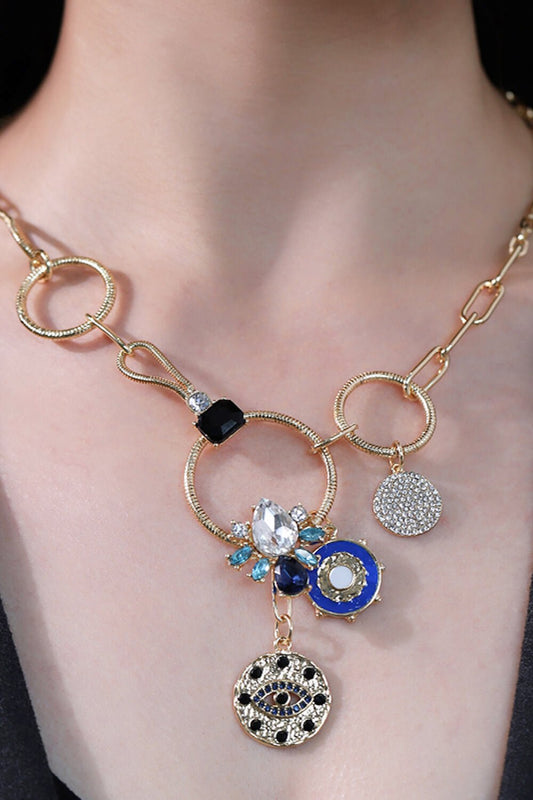 18K Gold-Plated Women's Rhinestone Evil Eye Pendant Necklace