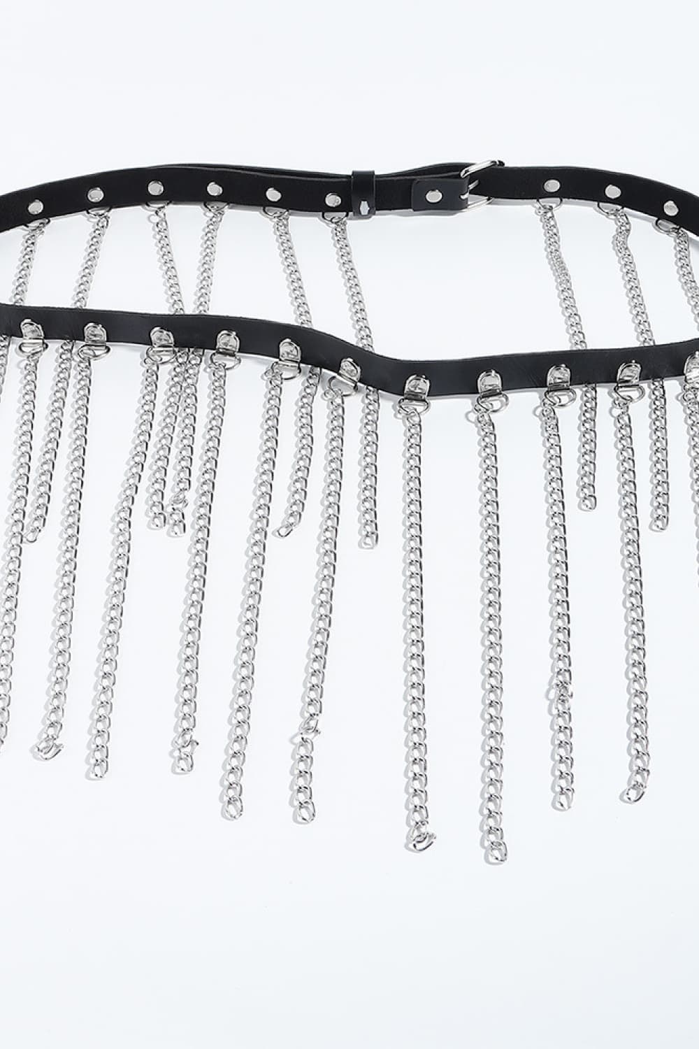 Silver One Size Fringed Chain PU Leather Belt