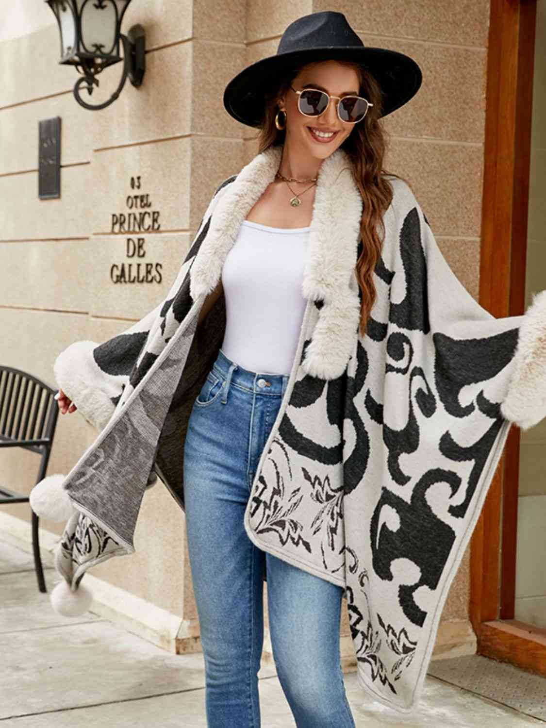 Dress To Impress One Size Faux Fur Trim Poncho