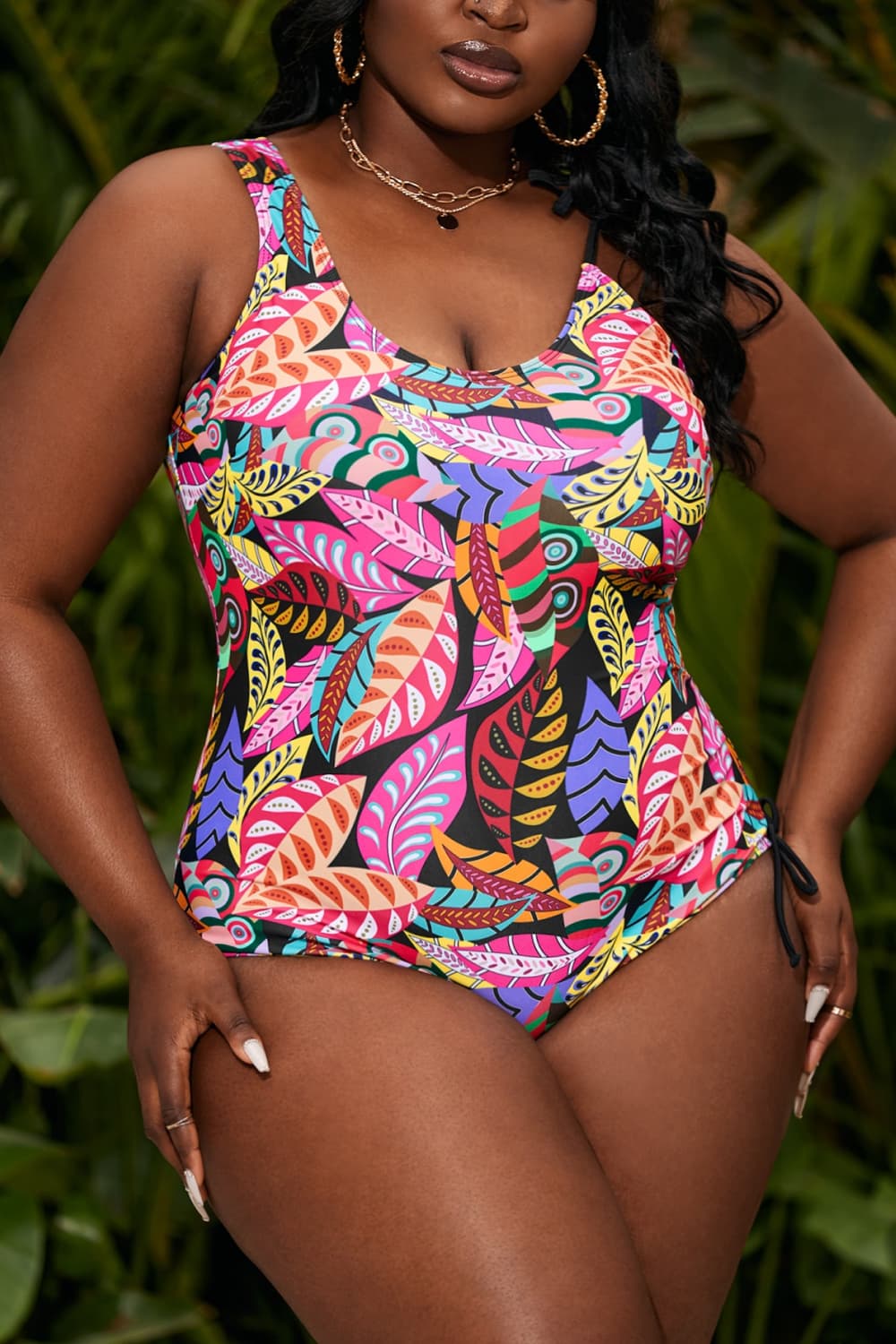 CURVES Plus Size Printed Tied Sleeveless One-Piece Swimsuit