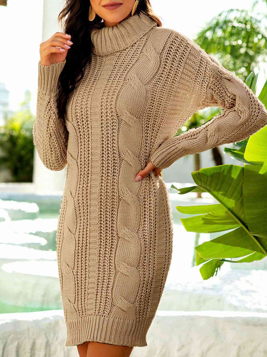 CozyWonders Turtleneck Ribbed Sweater Dress