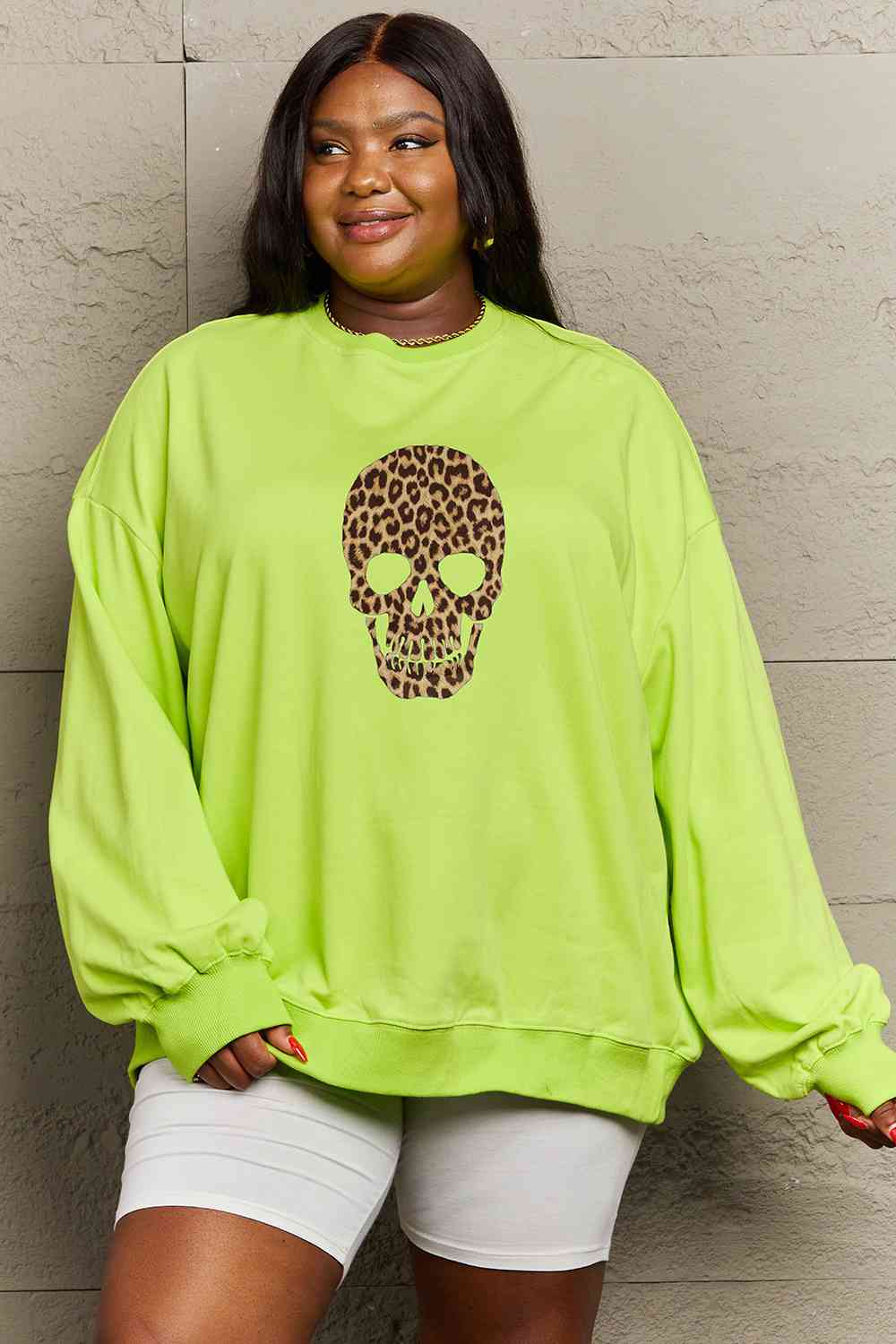 Simply Love Full Size Drop Shoulder SKULL HALLOWEEN Graphic Sweatshirt