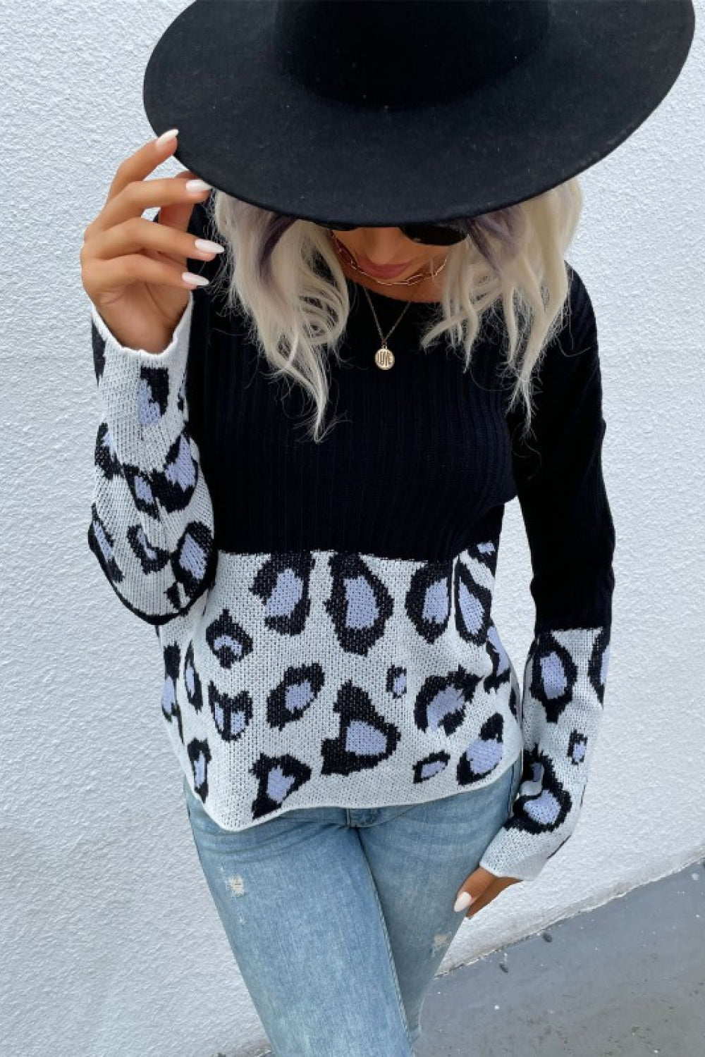 Women's Leopard Color Block Sweater