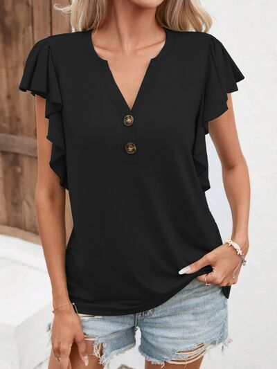 Notched Cap Sleeve T-Shirt