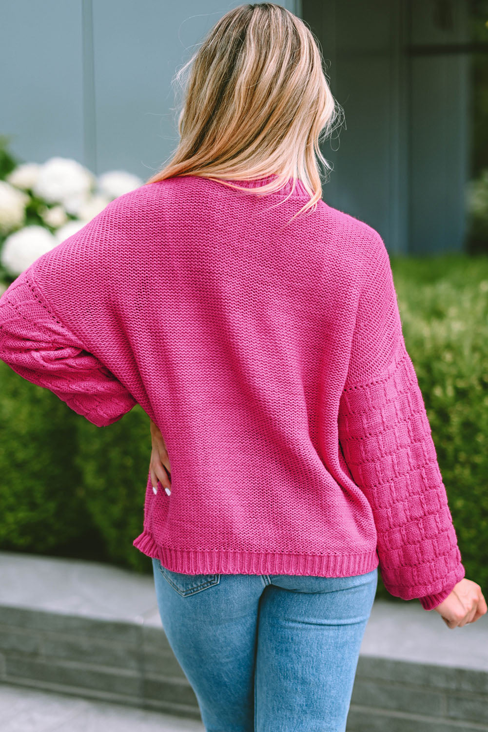 Malibu Dreams Round Neck Dropped Shoulder Waffle-Knit Sweater 🦋