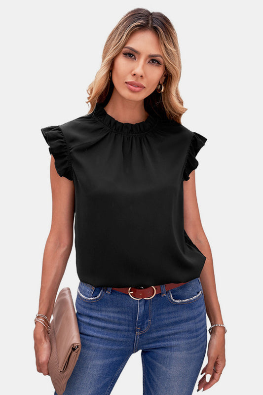 Full Size Ruffle Mock Neck Sleeveless Top