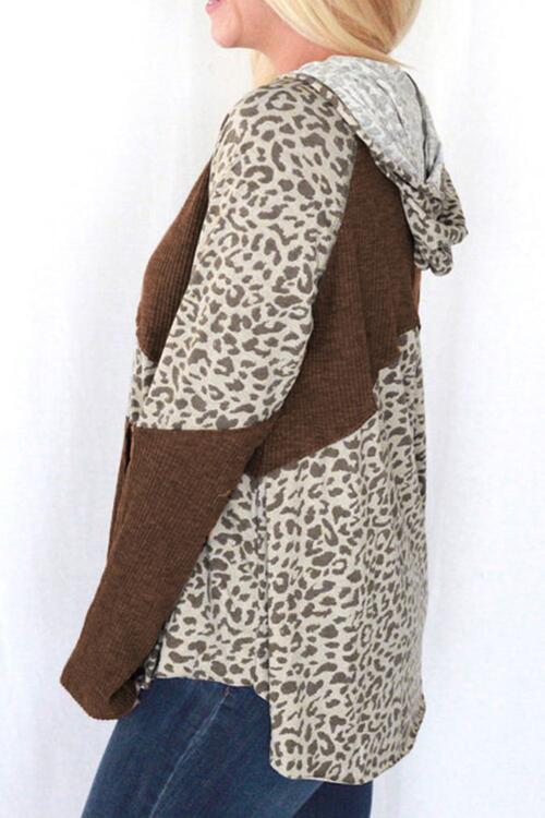 Jaylynn Drawstring Leopard Long Sleeve Hoodie