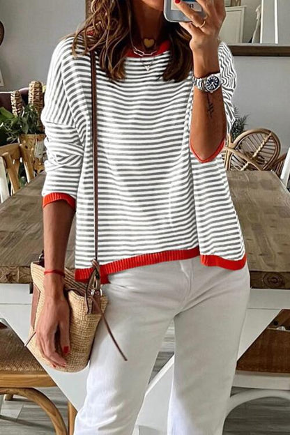 Striped Round Neck Drop Shoulder T-Shirt