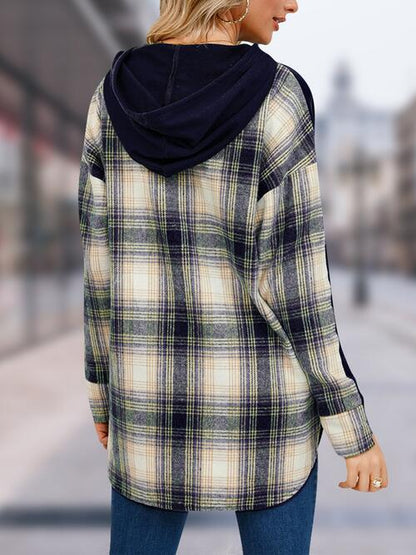 Jaylynn Plaid Drawstring Long Sleeve Slit Hoodie