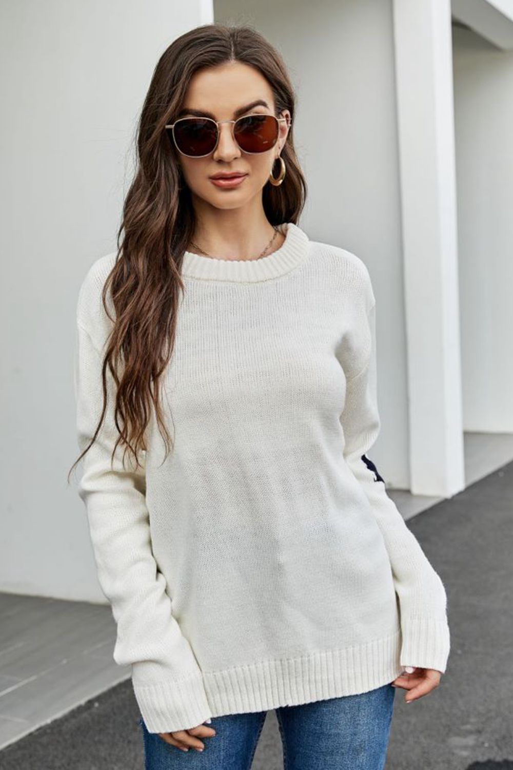 Hannah Lea Round Neck Dropped Shoulder Sweater 🦋