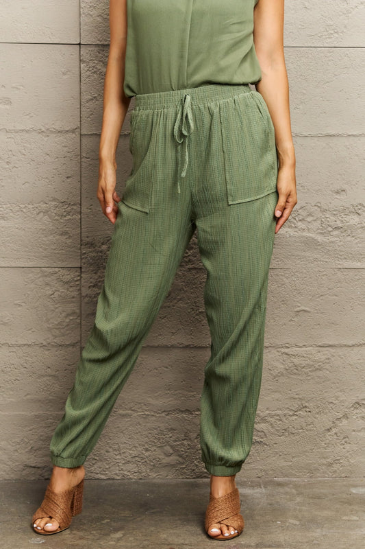 JabrowBee Tie Waist Long Pants with Pocket