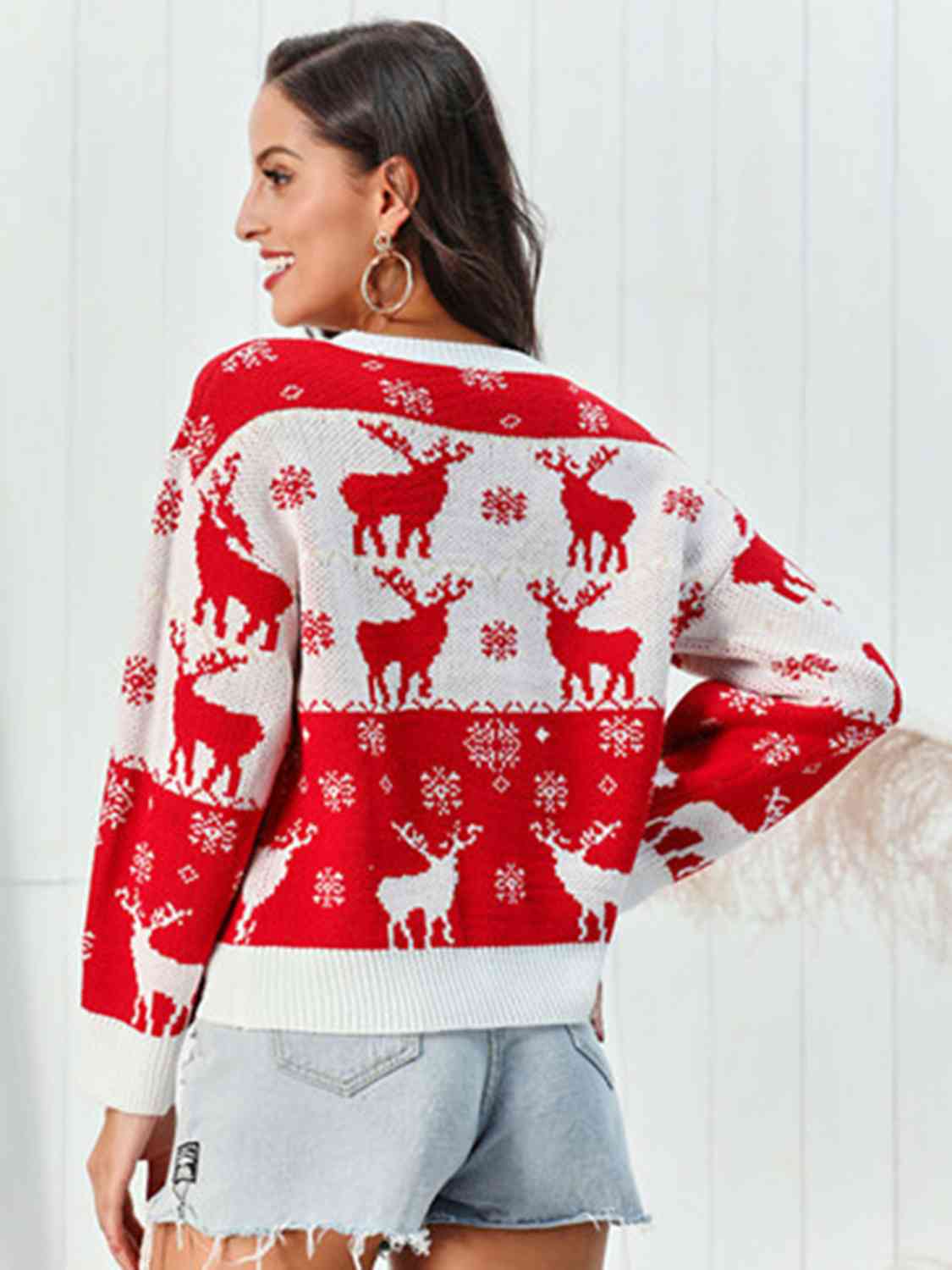 Christmas Reindeer Round Neck Sweater