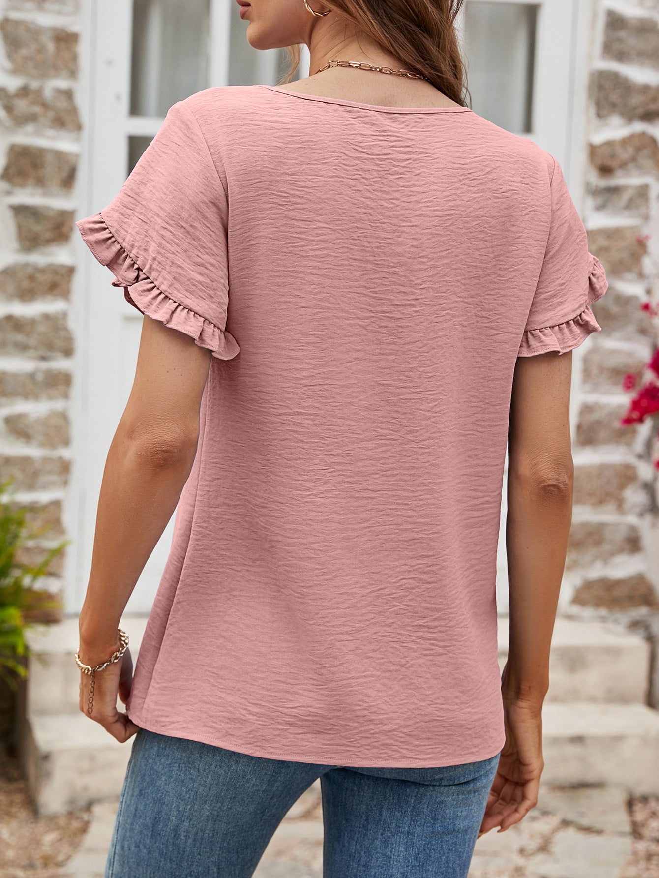 Malibu Dreams Textured Petal Sleeve Round Neck Tee