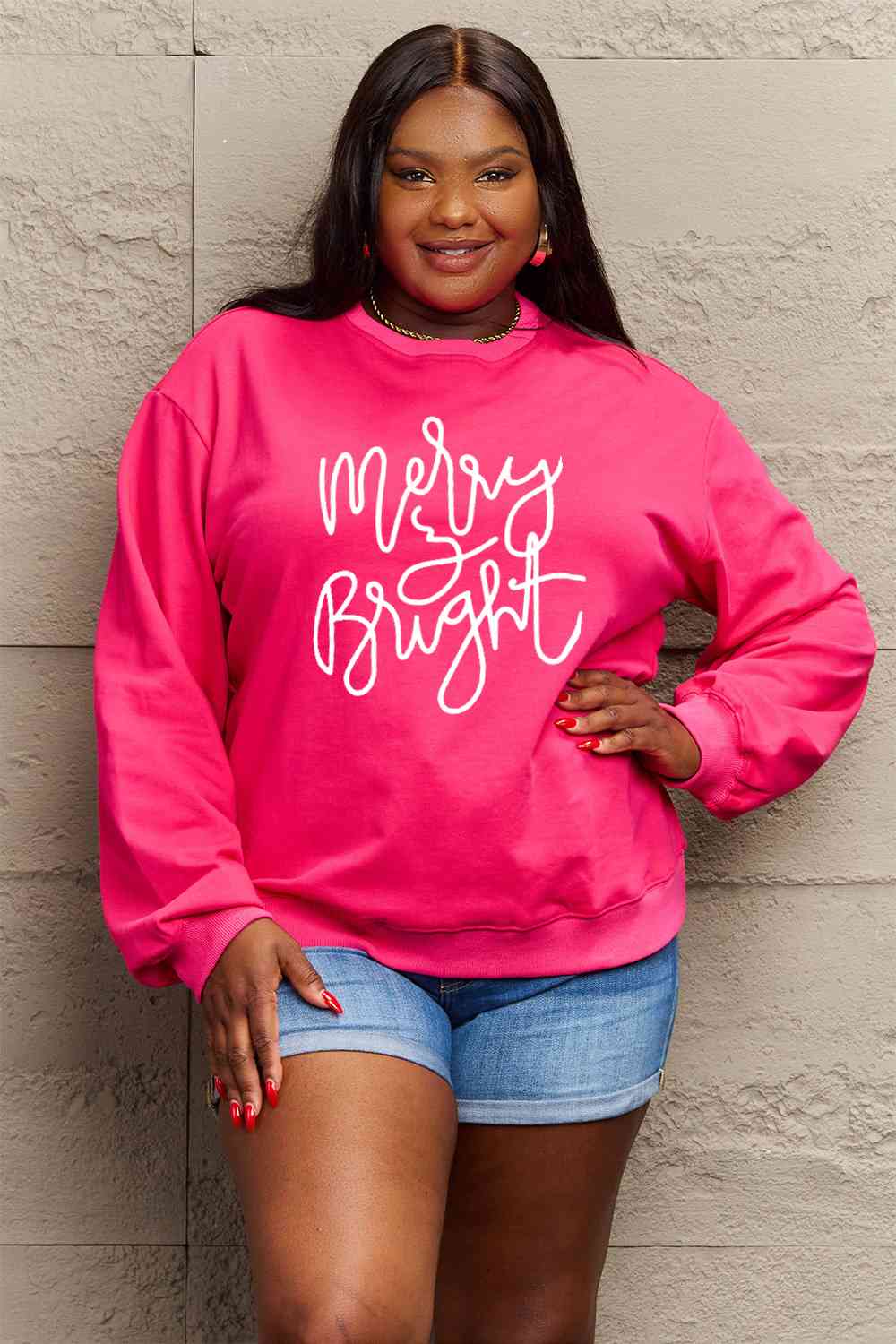 Simply Love Full Size Christmas MERRY AND BRIGHT Graphic Sweatshirt