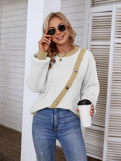 CozyWonders Decorative Button Round Neck Sweater