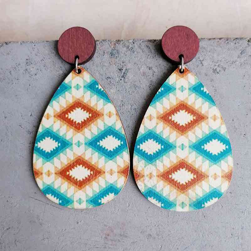 Southwestern Themes Geometric Wood Teardrop Earrings