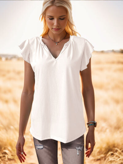 Ruffled Notched Cap Sleeve Tank