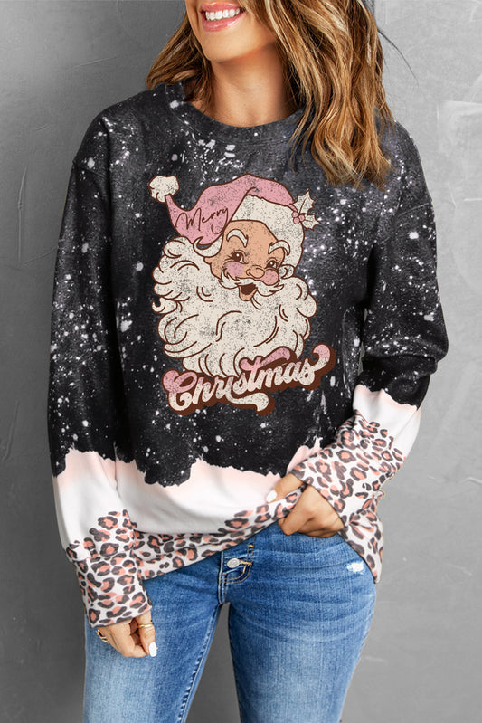CHRISTMAS Graphic Full Size Leopard Sweatshirt