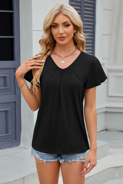 V-Neck Flutter Sleeve T-Shirt