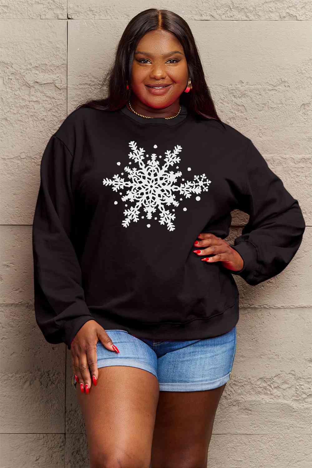 Simply Love Full Size Christmas Snowflake Graphic Sweatshirt