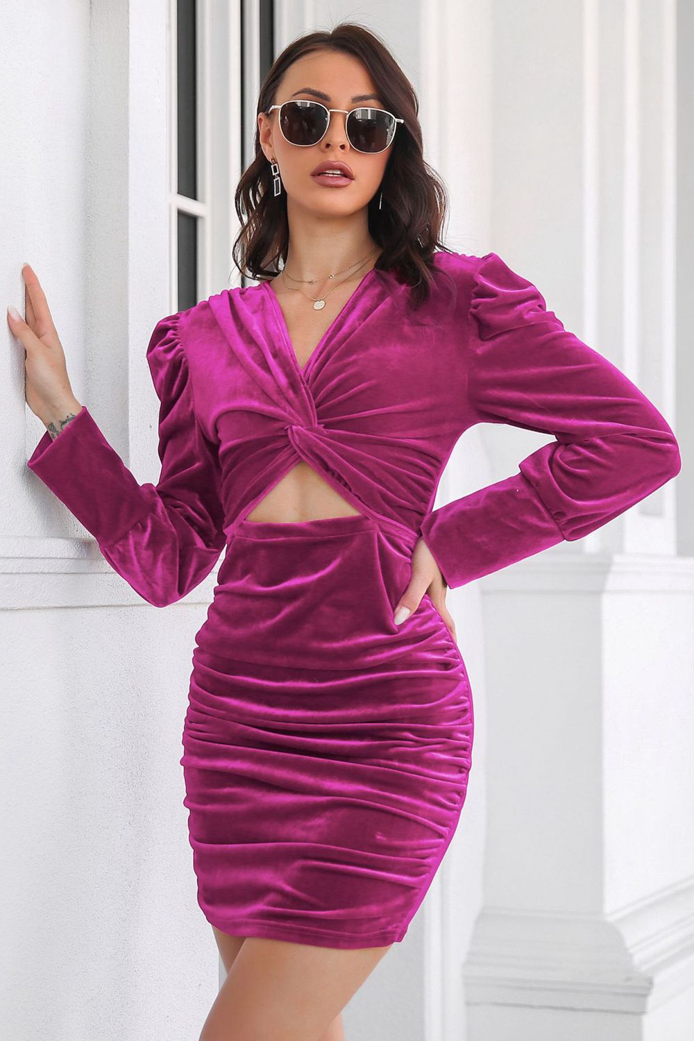 Avery Aria Twist Front Cutout Long Sleeve Dress