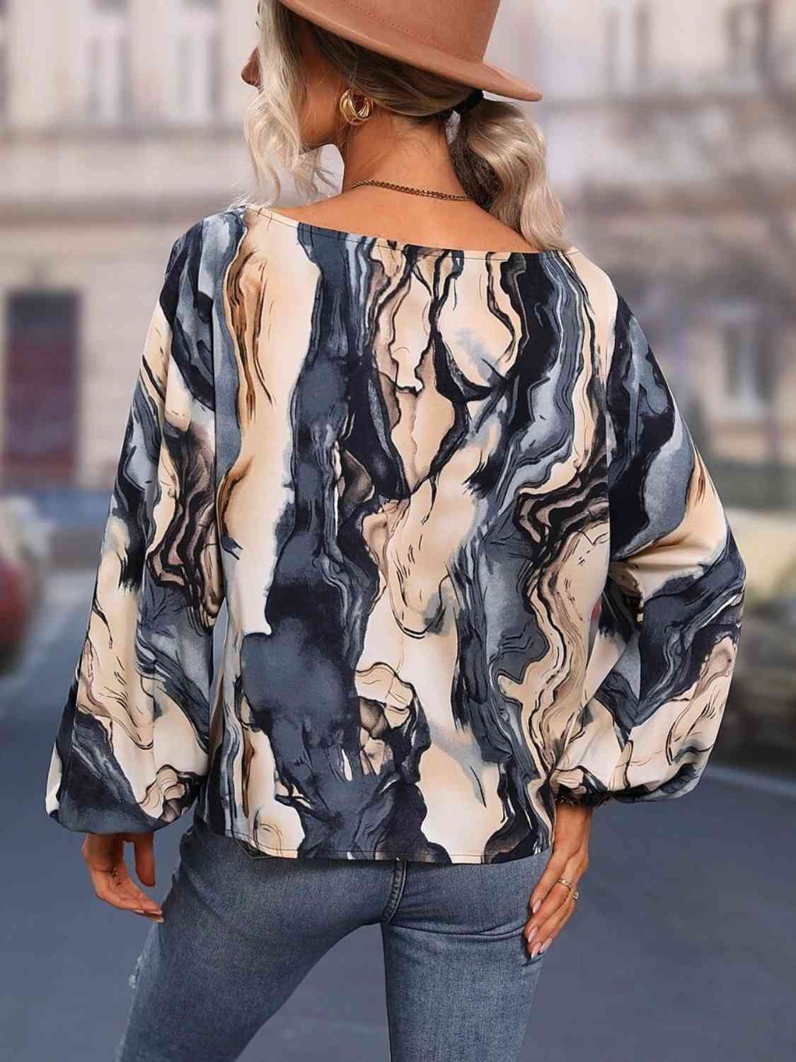 Full Size Printed Boat Neck Blouse