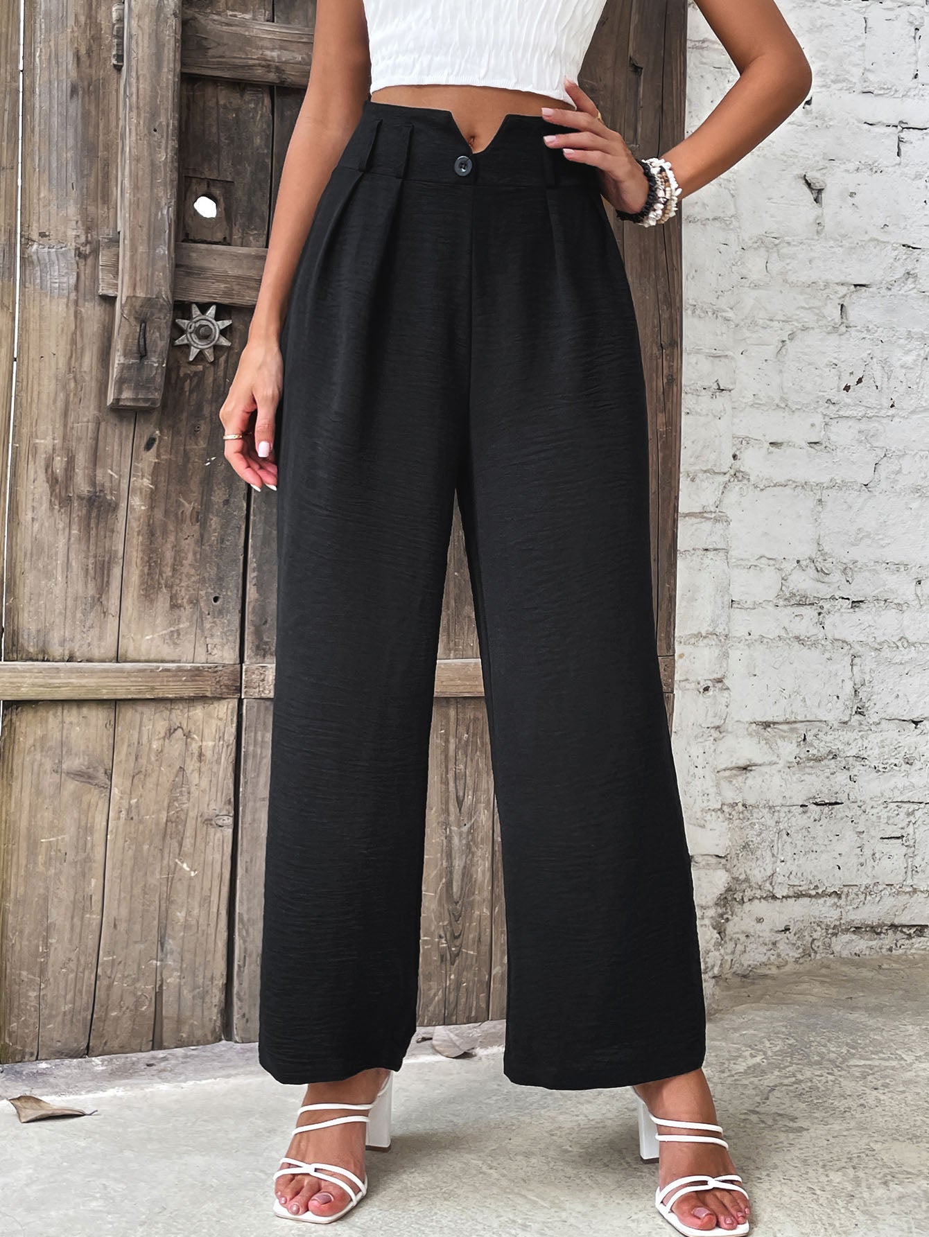 INSPRIRE ME Ruched High Waist Straight Leg Pants