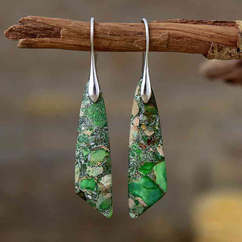 Natural Stone Gold-Plated Copper Dangle Earrings