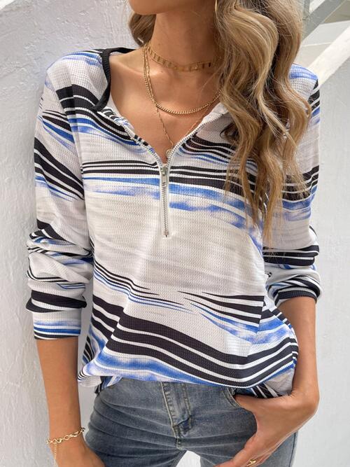 Printed Half Zip Long Sleeve T-Shirt