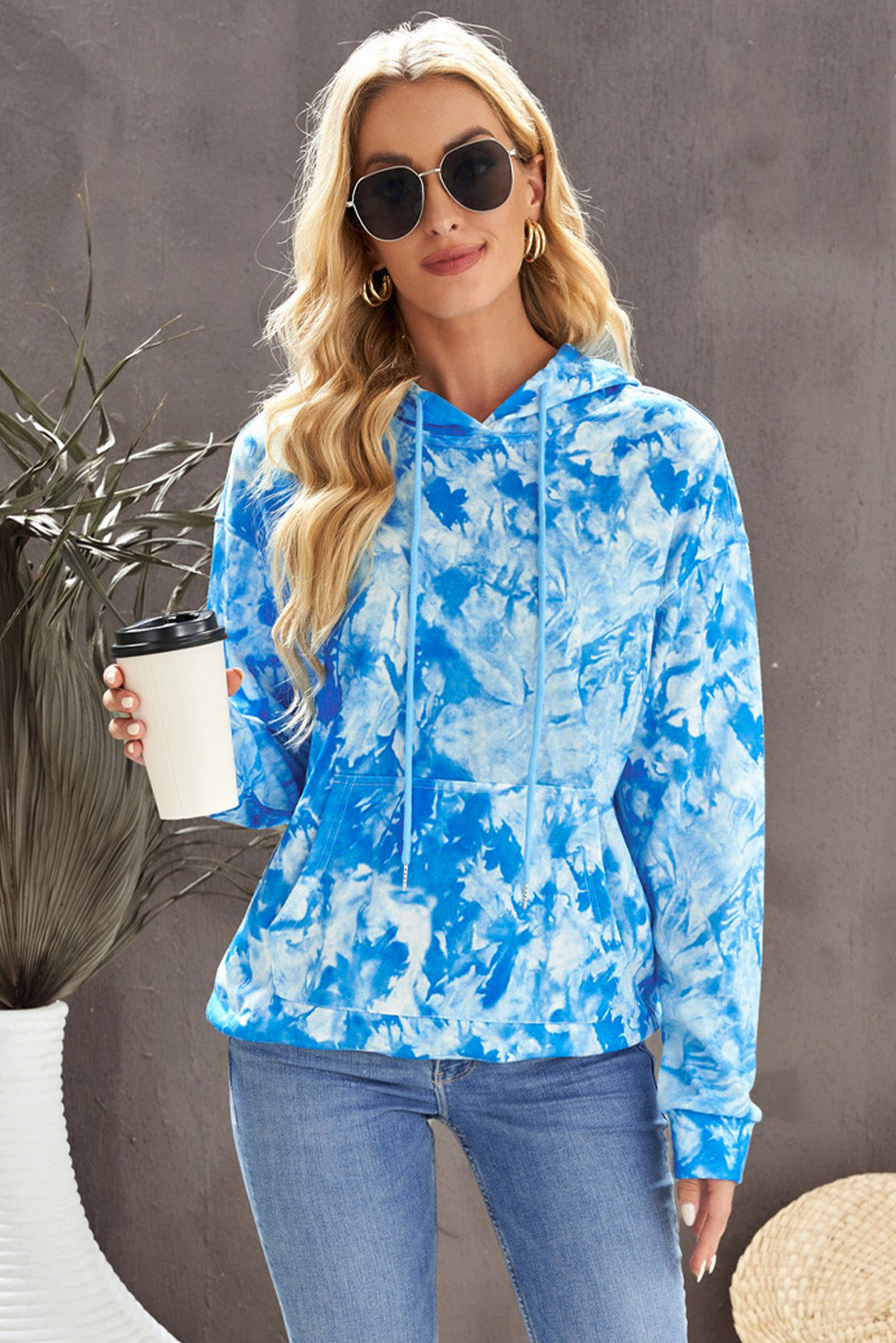 Women's Full Size Tie-Dye Drawstring Hoodie with Pocket